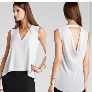 BCBG BCBGMaxazria White Cowl Neck Sleveless Blouse XS
